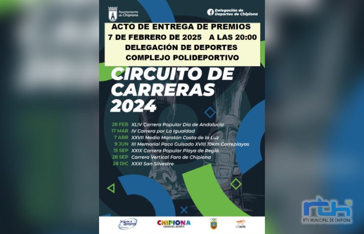 Deportes anuncia que el 7 de febrero tendrá lugar la entrega de premios del Circuito de Carreras de Chipiona 2024