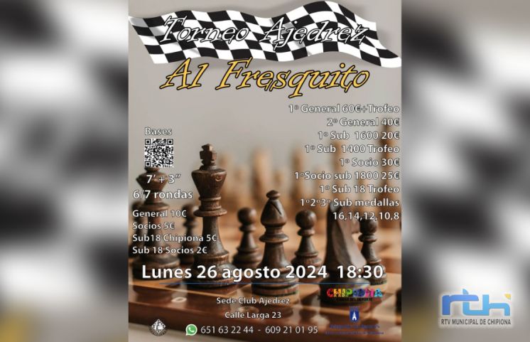 El cuarto torneo de ajedrez ‘Al Fresquito’ en Chipiona tendrá lugar el próximo lunes