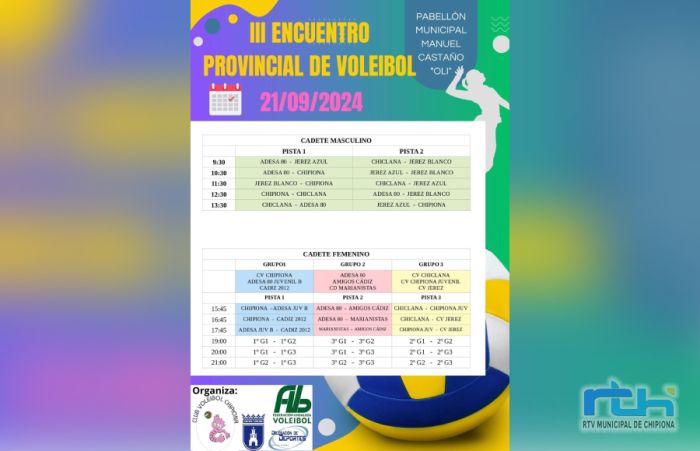 Chipiona acogerá el próximo sábado la primera jornada del tercer Encuentro Provincial de Voleibol