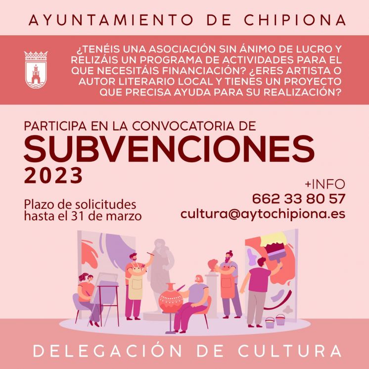 Abierto el plazo para solicitar las subvenciones para asociaciones culturales, artistas y autores literarios chipioneros 