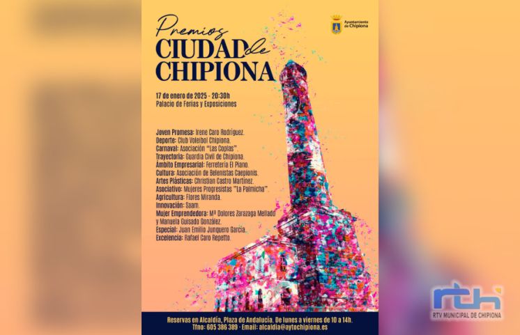 La entrega esta noche de los Premios Ciudad de Chipiona 2024 que concluirá con una actuación de grupo ‘Peta-Zeta y los Pica Pica’