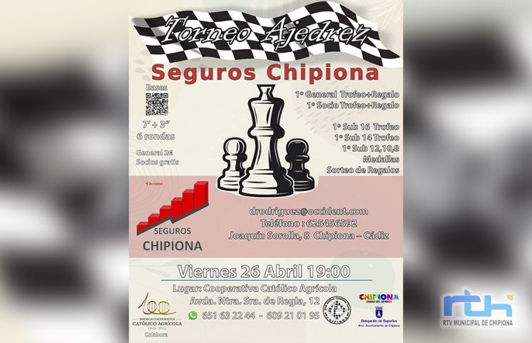 El viernes se disputa el torneo de ajedrez ‘Seguros Chipiona’, que se jugará en la Cooperativa Católico Agrícola