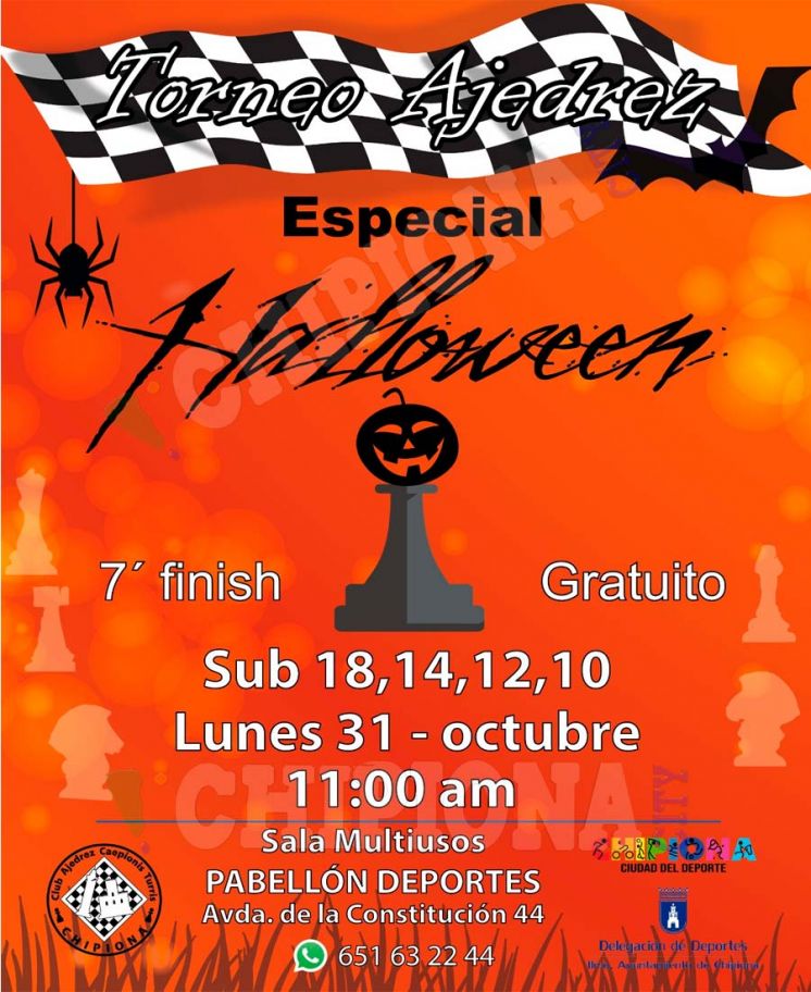 El Club Ajedrez Caepionis Turris organiza un torneo especial de halloween partida 7’ finish para el próximo lunes 31 de octubre
