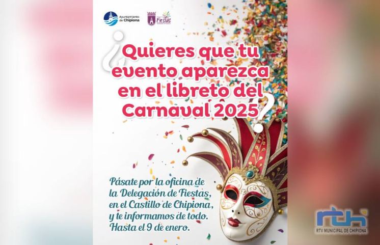 Abierto el plazo para solicitar la inclusión de eventos en el ‘libreto’ del Carnaval de Chipiona 2025