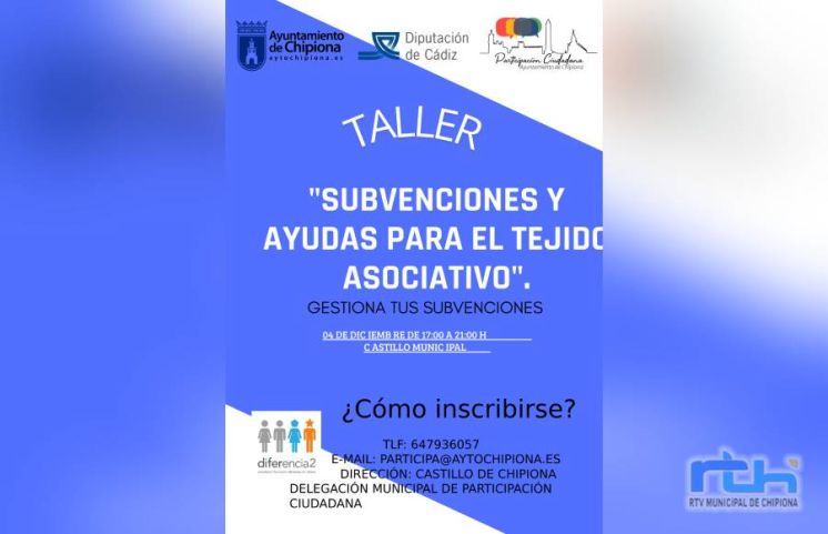 Últimos días para inscribirse en el taller sobre subvenciones y ayudas al tejido asociativo de Chipiona que oferta Participación Ciudadana