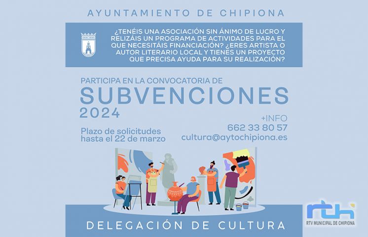 Este viernes acaba el plazo para solicitar las subvenciones para asociaciones culturales, artistas y autores literarios chipioneros