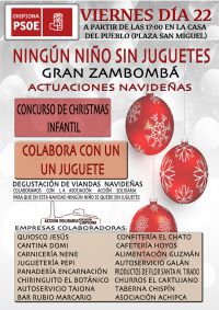 La agrupación local del PSOE celebra mañana su tercera Zambomba Solidaria &#039;Ningún niño sin juguete&#039; con la que colabora con Acción Solidaria