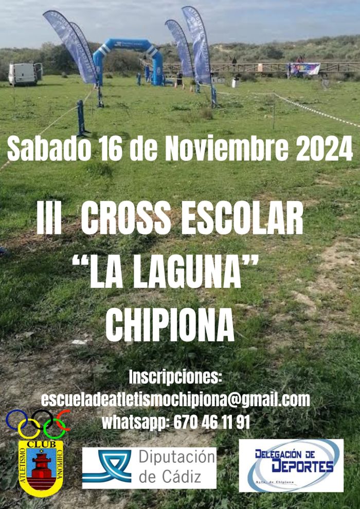 El sábado 16 de noviembre se disputará en Chipiona el Cross Escolar ‘La Laguna’