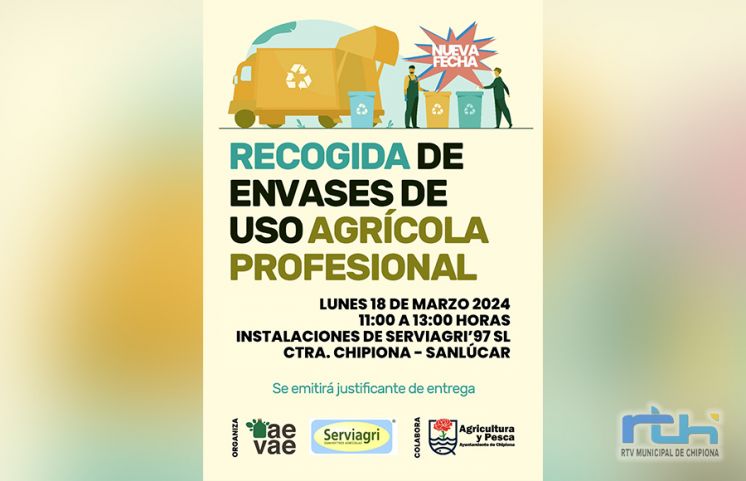 Agricultura recuerda que este lunes 18 de marzo se llevará a cabo en Chipiona una nueva recogida de envases de uso agrícola profesional