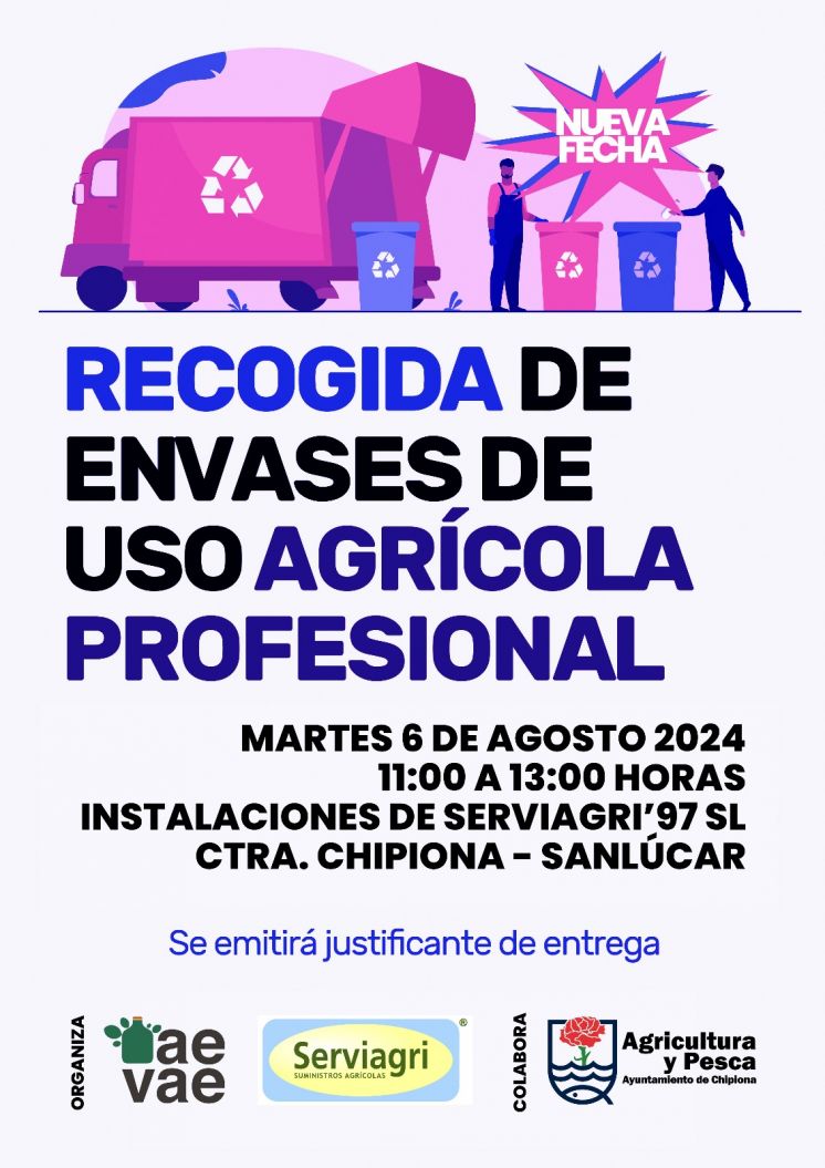 El martes 6 de agosto tendrá lugar una nueva recogida de envases de uso agrícola profesional en la localidad