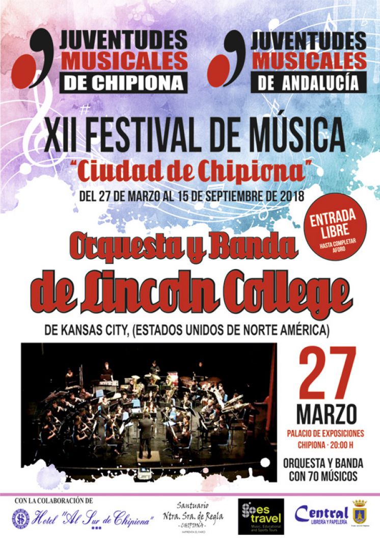 El décimo segundo Festival de Música ‘Ciudad de Chipiona’ arranca esta tarde con la Orquesta y Banda de Lincoln College de Kansas City