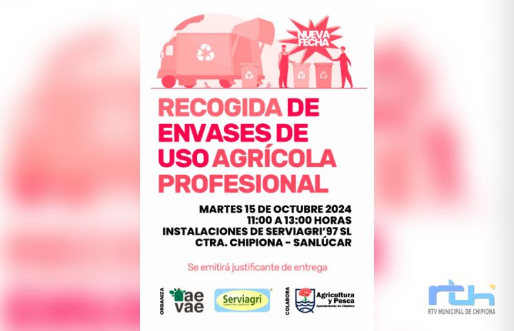 El martes 15 de octubre tendrá lugar una nueva recogida de envases de uso agrícola profesional en Chipiona