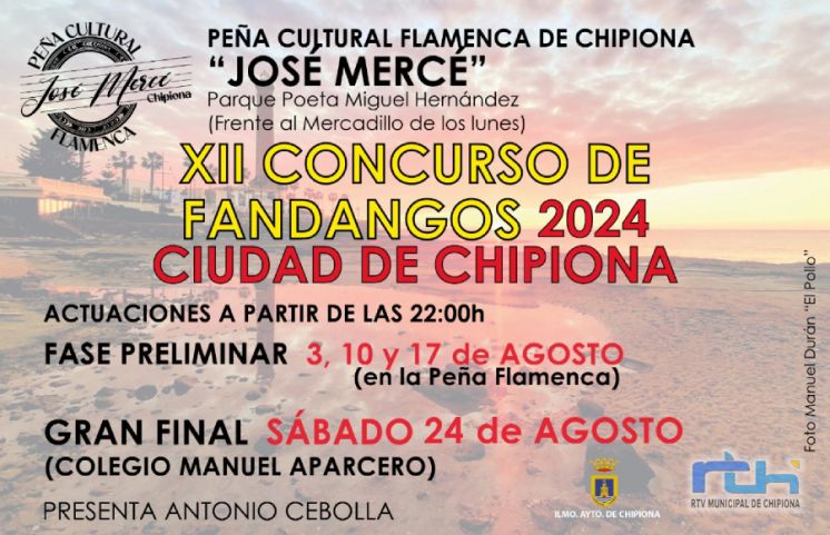 El próximo viernes 9 de agosto se celebra la segunda cita de la fase de preliminares del concurso de cante flamenco ‘Ciudad de Chipiona’