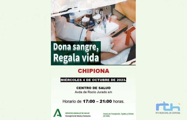 Llamada a donar sangre y regalar vida el miércoles 4 de octubre en Chipiona