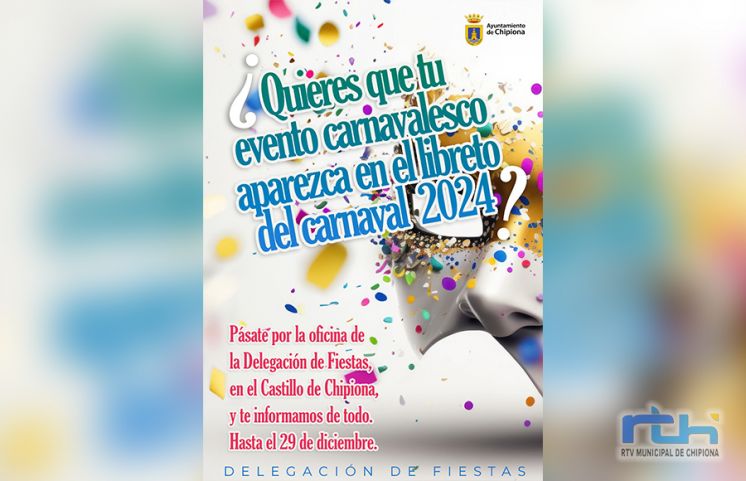 Fiestas recuerda que hoy acaba el plazo para solicitar poder hacer eventos del Carnaval de Chipiona 2024 y su inclusión en el ‘libreto’