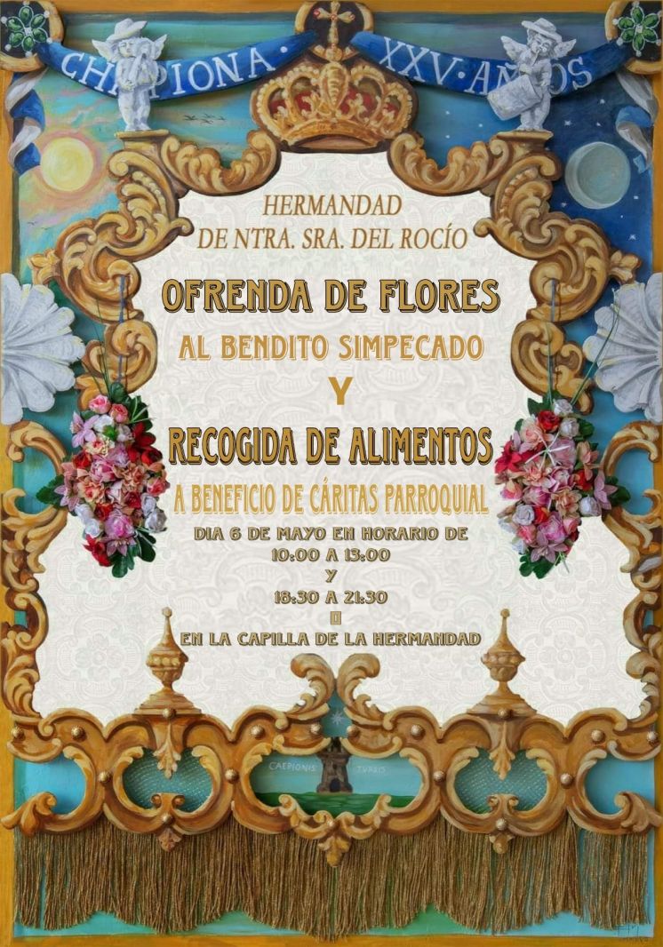 La Hermandad del Rocío de Chipiona celebra este fin de semana una ofrenda floral con recogida de alimentos para Cáritas y una romería infantil