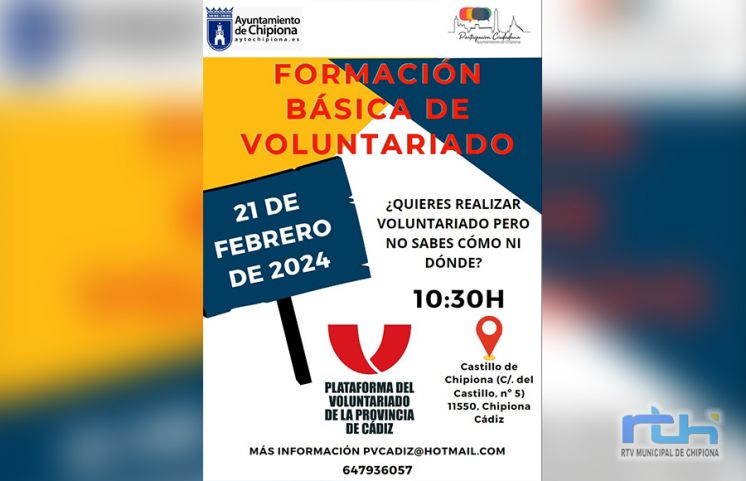 Últimos días para inscribirse en el curso gratuito de formación básica de voluntariado que se imparte el miércoles en Chipiona