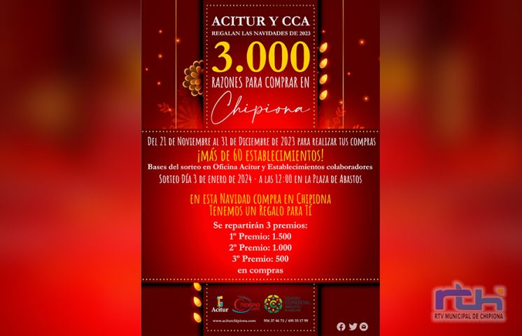 ACITUR y Centro Comercial Abierto realizan mañana el sorteo de la campaña de Navidad ‘3.000 razones para comprar en Chipiona’